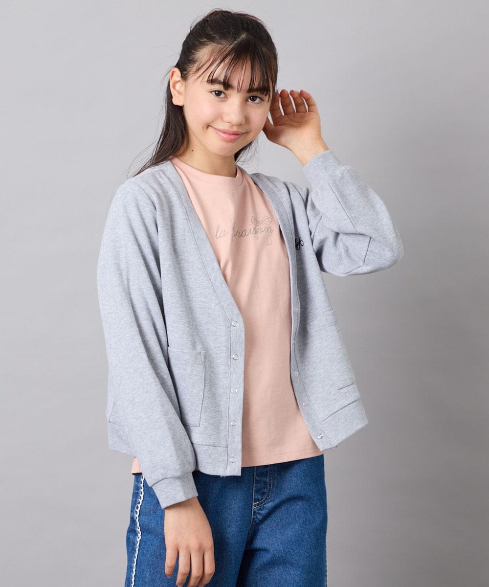 KJCFD31039 a.v.v KIDS(アー・ヴェ・ヴェ) [130-160]Nネックカットカーディガン ライトグレー