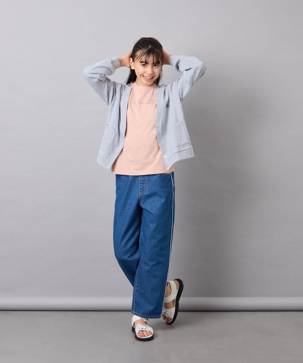 KJCFD31039 a.v.v KIDS(アー・ヴェ・ヴェ) [130-160]Nネックカットカーディガン ライトグレー