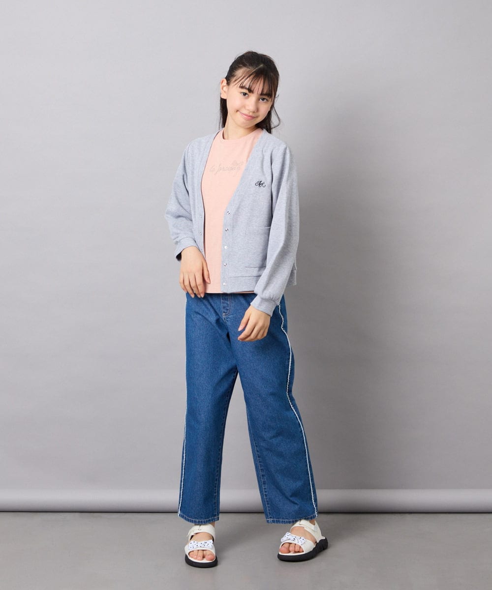 KJCFD31039 a.v.v KIDS(アー・ヴェ・ヴェ) [130-160]Nネックカットカーディガン ライトグレー