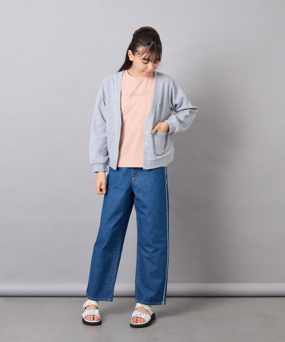 KJCFD31039 a.v.v KIDS(アー・ヴェ・ヴェ) [130-160]Nネックカットカーディガン ライトグレー