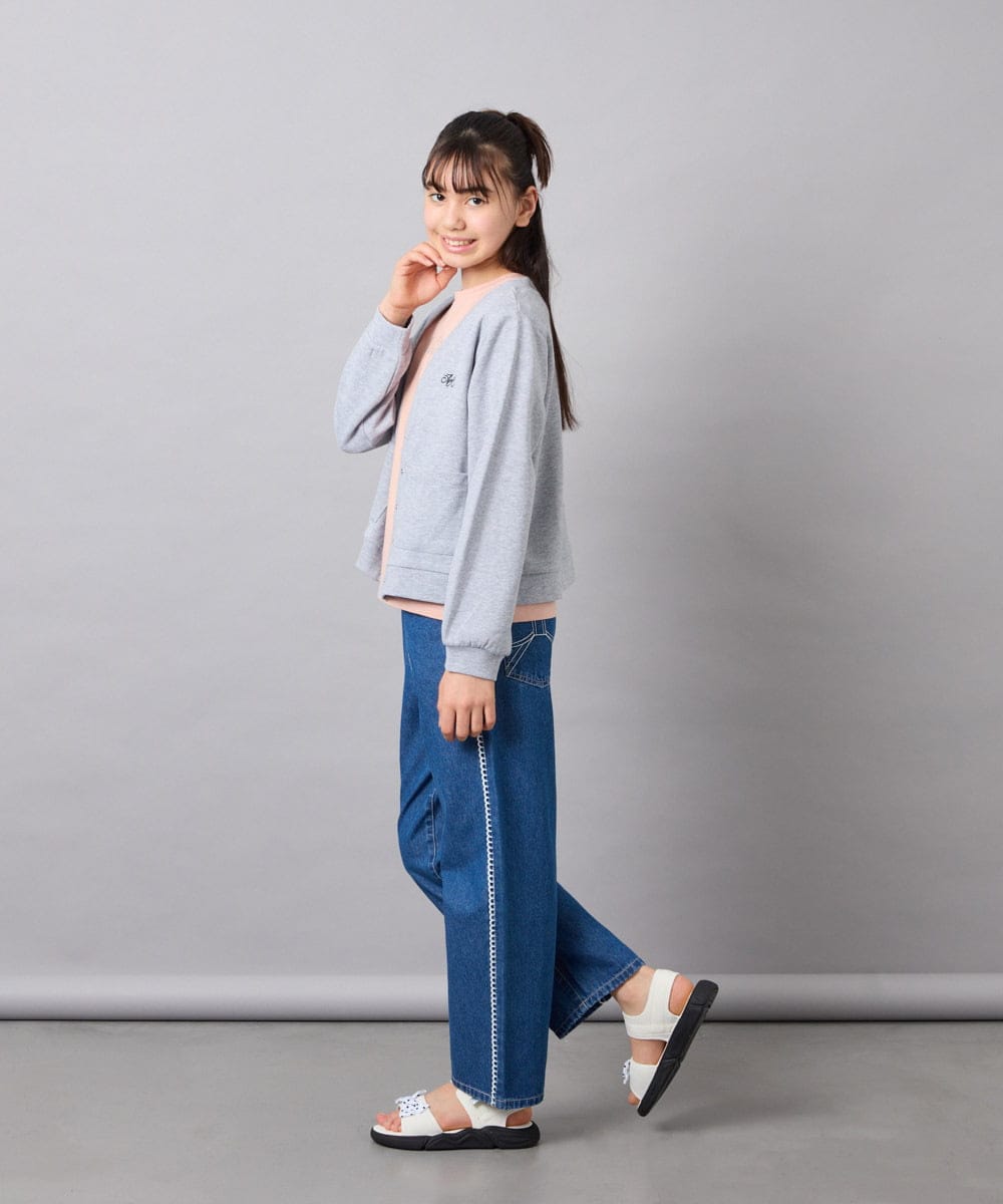 KJCFD31039 a.v.v KIDS(アー・ヴェ・ヴェ) [130-160]Nネックカットカーディガン ライトグレー