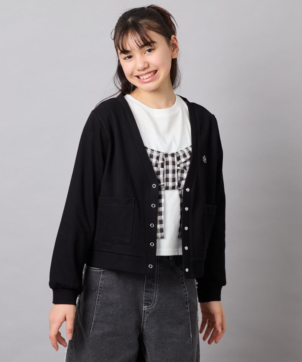 KJCFD31039 a.v.v KIDS(アー・ヴェ・ヴェ) [130-160]Nネックカットカーディガン ブラック