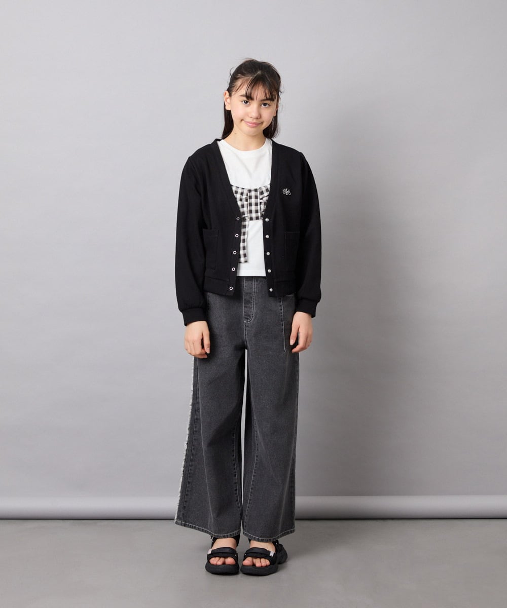 KJCFD31039 a.v.v KIDS(アー・ヴェ・ヴェ) [130-160]Nネックカットカーディガン ブラック