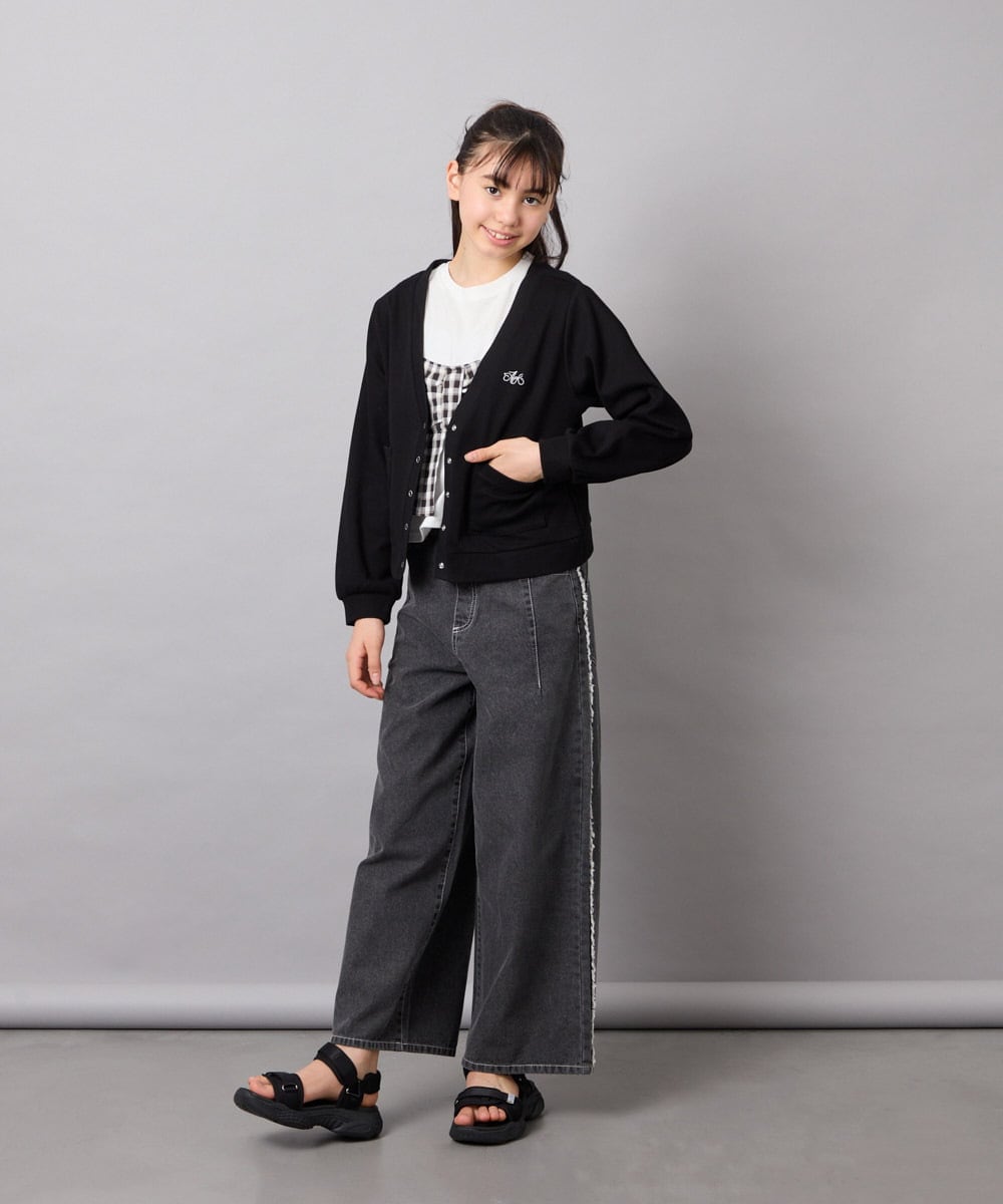 KJCFD31039 a.v.v KIDS(アー・ヴェ・ヴェ) [130-160]Nネックカットカーディガン ブラック