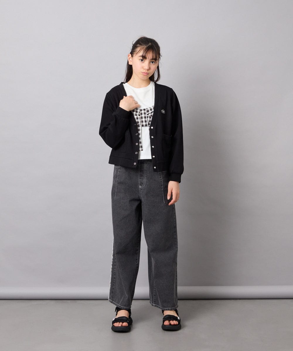 KJCFD31039 a.v.v KIDS(アー・ヴェ・ヴェ) [130-160]Nネックカットカーディガン ブラック