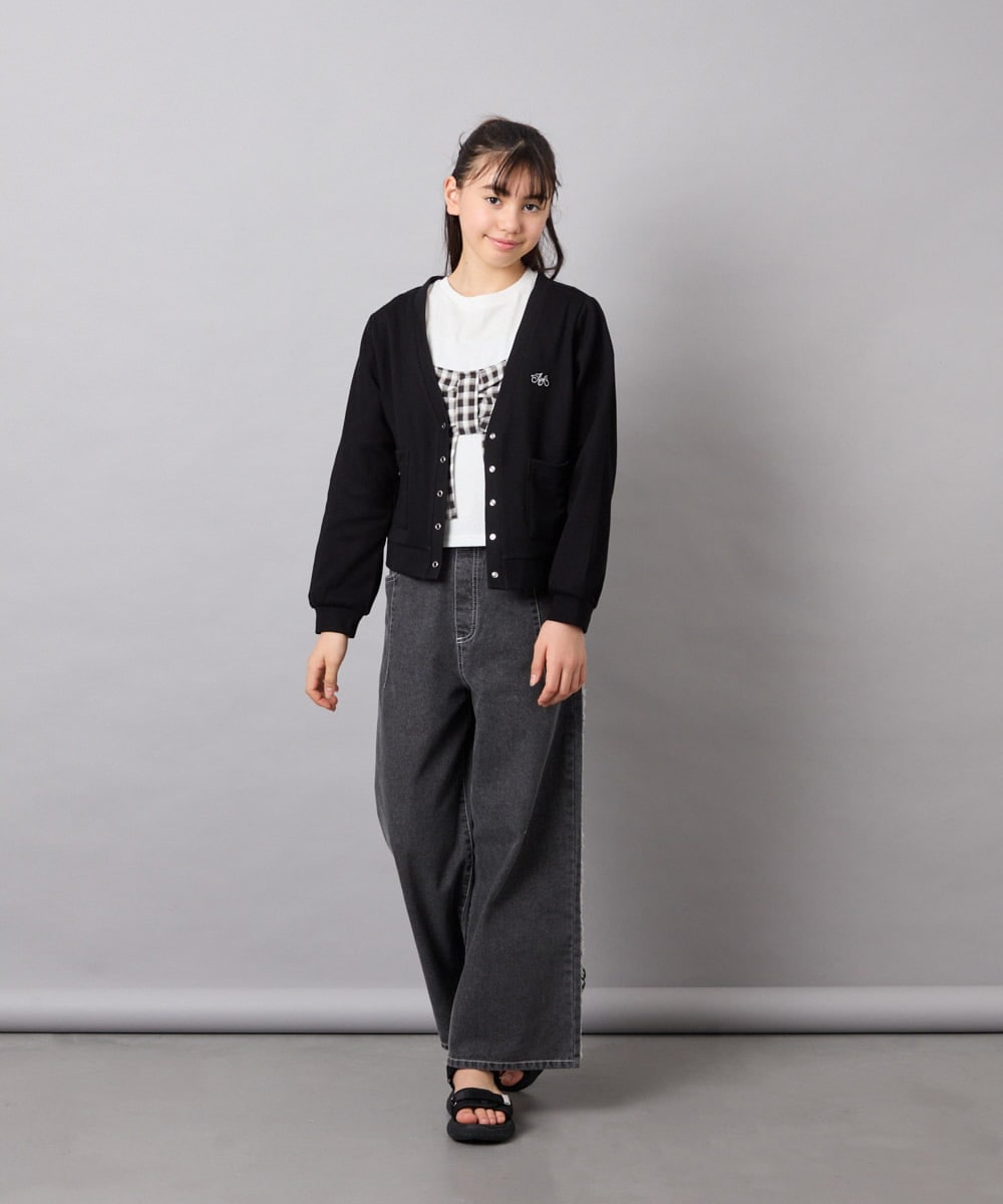 KJCFD31039 a.v.v KIDS(アー・ヴェ・ヴェ) [130-160]Nネックカットカーディガン ブラック