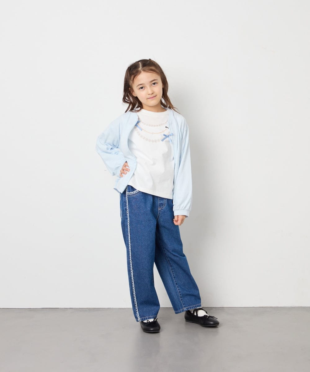 KJCGD01039 a.v.v KIDS(アー・ヴェ・ヴェ) 【UVカット】[120-160]ボーダージャガードカーディガン ライトブルー