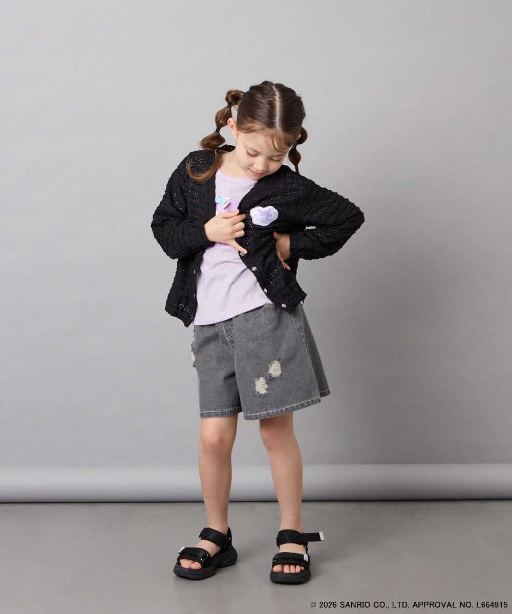 KJCGD55049 a.v.v KIDS(アー・ヴェ・ヴェ) [110-140]【数量限定】[シナモロール＆クロミ]レーシーボーダーカーディガン ブラック