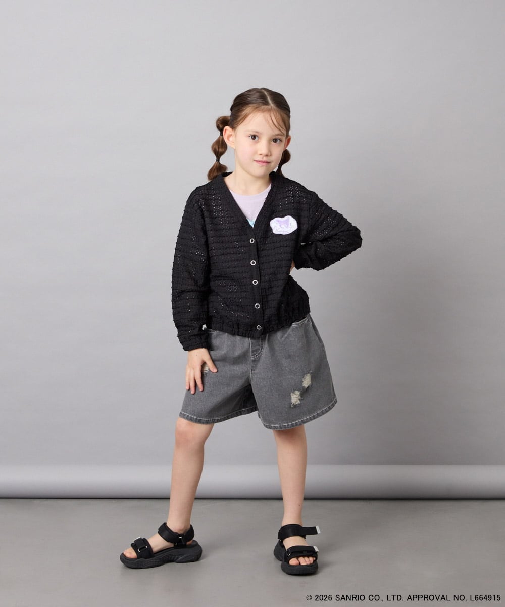 KJCGD55049 a.v.v KIDS(アー・ヴェ・ヴェ) [110-140]【数量限定】[シナモロール＆クロミ]レーシーボーダーカーディガン ブラック