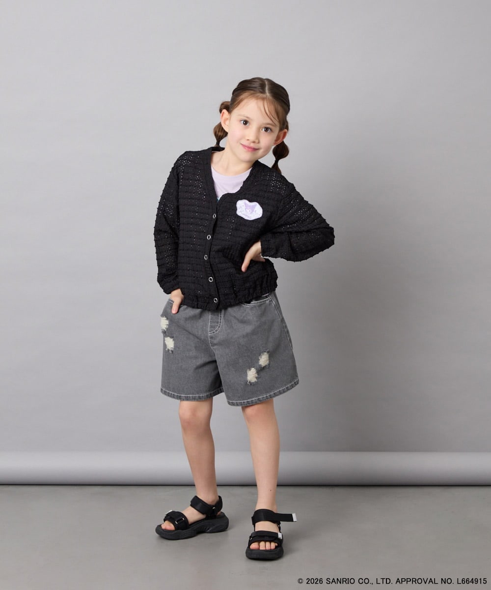 KJCGD55049 a.v.v KIDS(アー・ヴェ・ヴェ) [110-140]【数量限定】[シナモロール＆クロミ]レーシーボーダーカーディガン ブラック