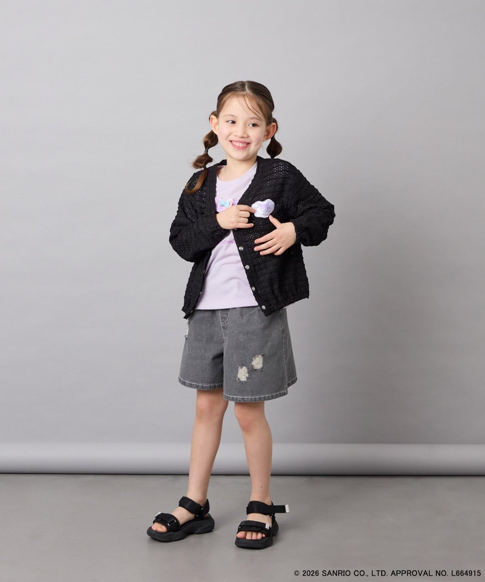 KJCGD55049 a.v.v KIDS(アー・ヴェ・ヴェ) [110-140]【数量限定】[シナモロール＆クロミ]レーシーボーダーカーディガン ブラック