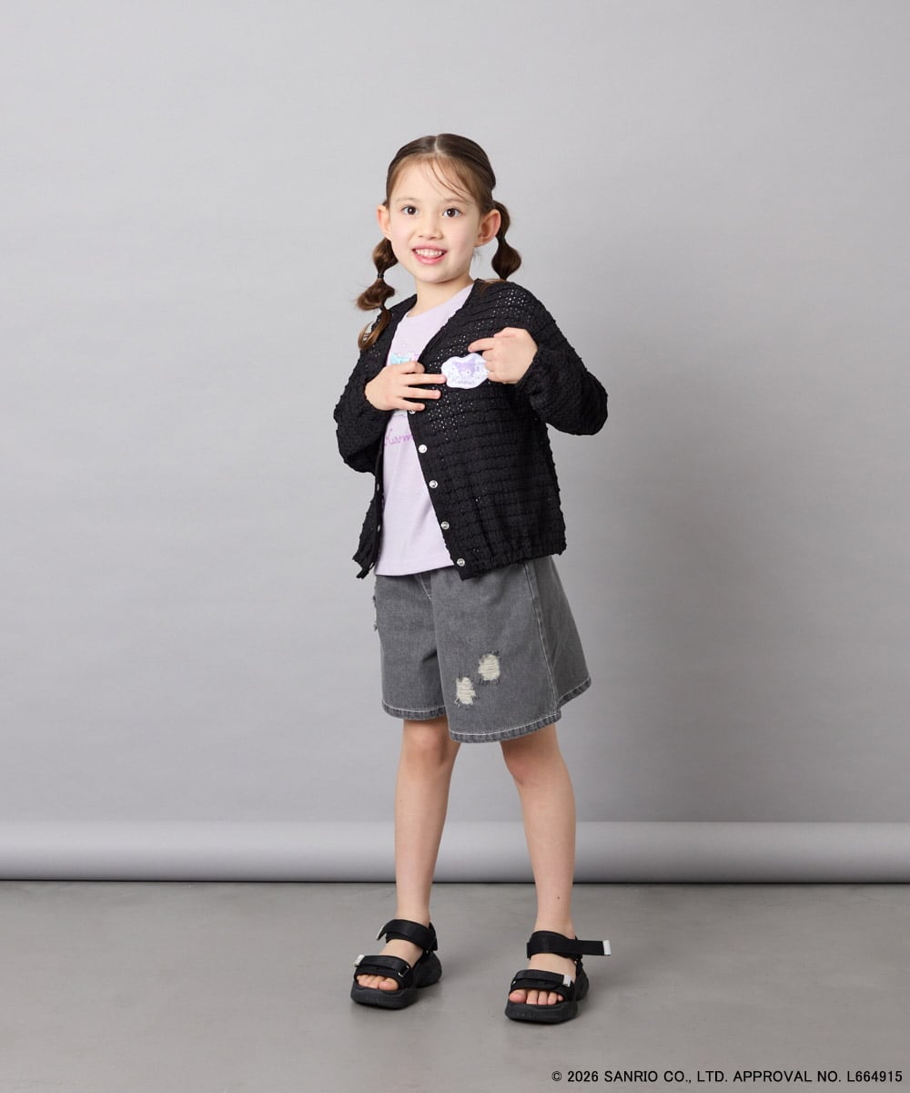 KJCGD55049 a.v.v KIDS(アー・ヴェ・ヴェ) [110-140]【数量限定】[シナモロール＆クロミ]レーシーボーダーカーディガン ブラック