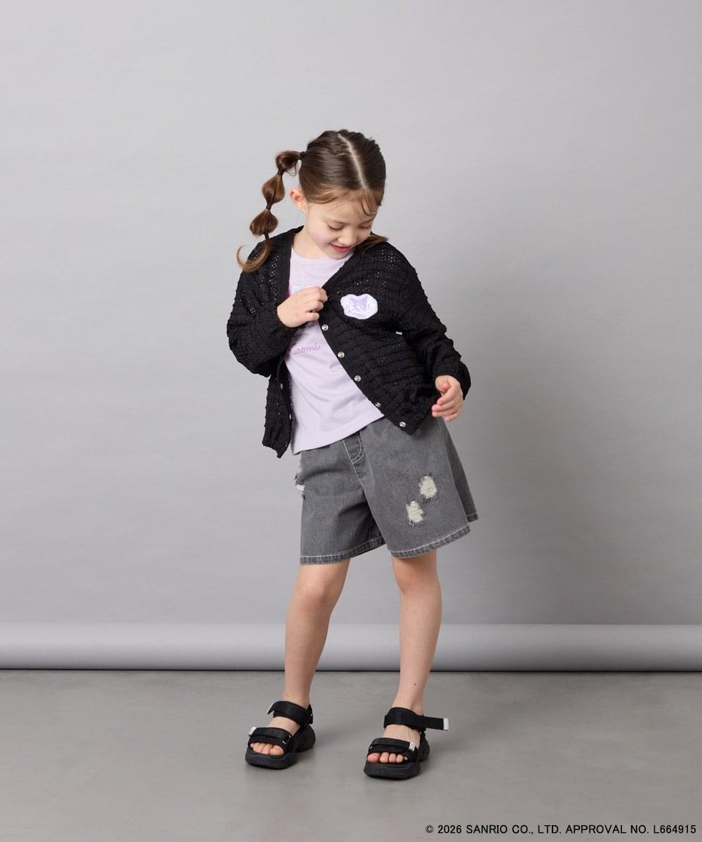 KJCGD55049 a.v.v KIDS(アー・ヴェ・ヴェ) [110-140]【数量限定】[シナモロール＆クロミ]レーシーボーダーカーディガン ブラック