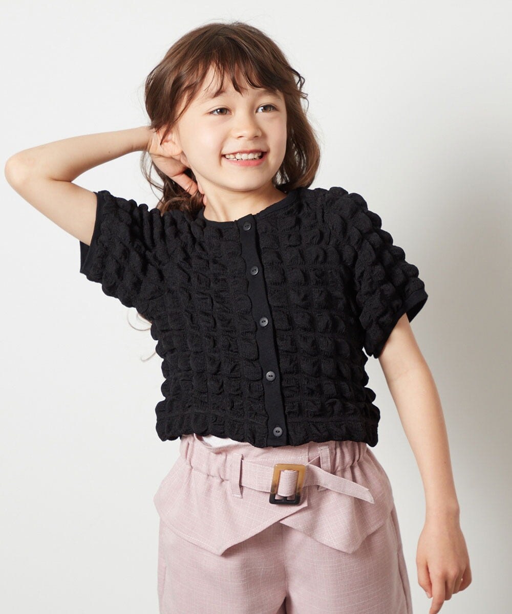 KJCGS03029 a.v.v KIDS(アー・ヴェ・ヴェ) [100-130]ぽこぽこポップコーンカーディガン ブラック