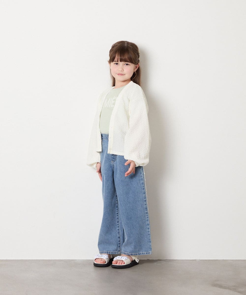 KJCHD57039 a.v.v KIDS(アー・ヴェ・ヴェ) [130-160]【UVカット】サイドギャザーシアーカーディガン アイボリー