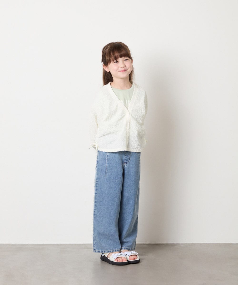 KJCHD57039 a.v.v KIDS(アー・ヴェ・ヴェ) [130-160]【UVカット】サイドギャザーシアーカーディガン アイボリー