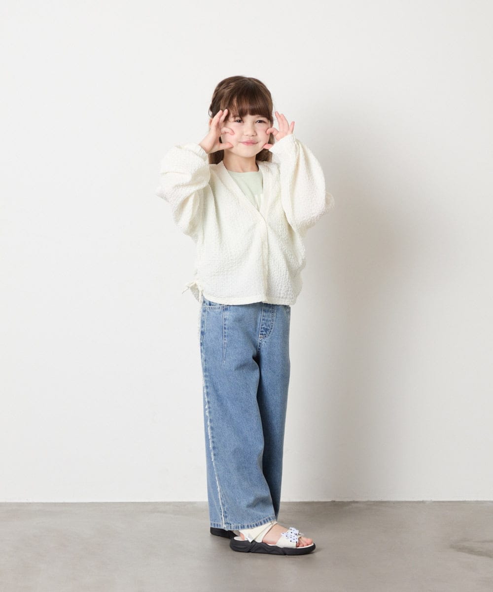 KJCHD57039 a.v.v KIDS(アー・ヴェ・ヴェ) [130-160]【UVカット】サイドギャザーシアーカーディガン アイボリー