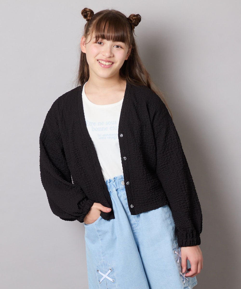 KJCHD57039 a.v.v KIDS(アー・ヴェ・ヴェ) [130-160]【UVカット】サイドギャザーシアーカーディガン ブラック