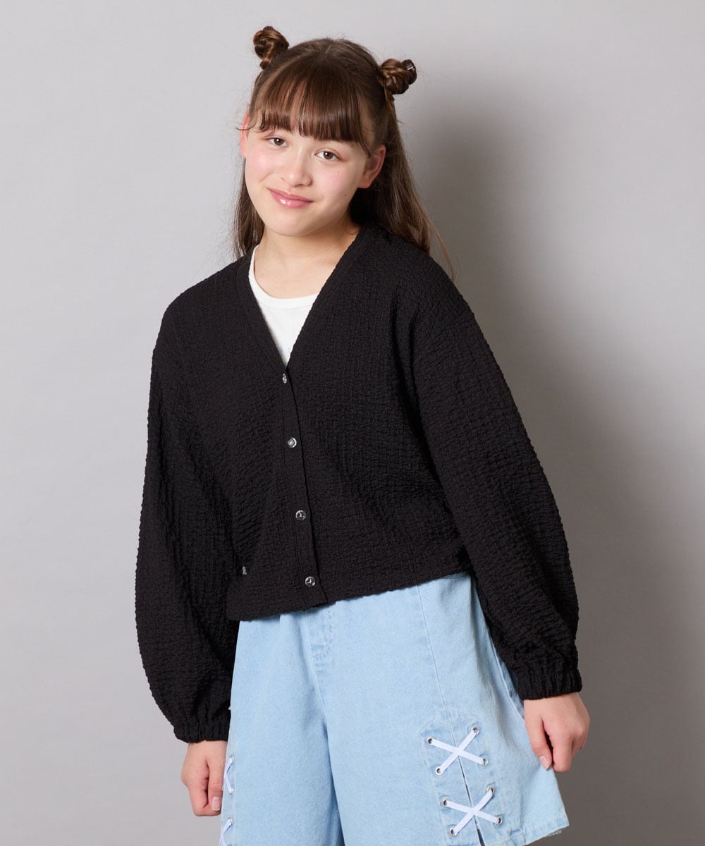 KJCHD57039 a.v.v KIDS(アー・ヴェ・ヴェ) [130-160]【UVカット】サイドギャザーシアーカーディガン ブラック