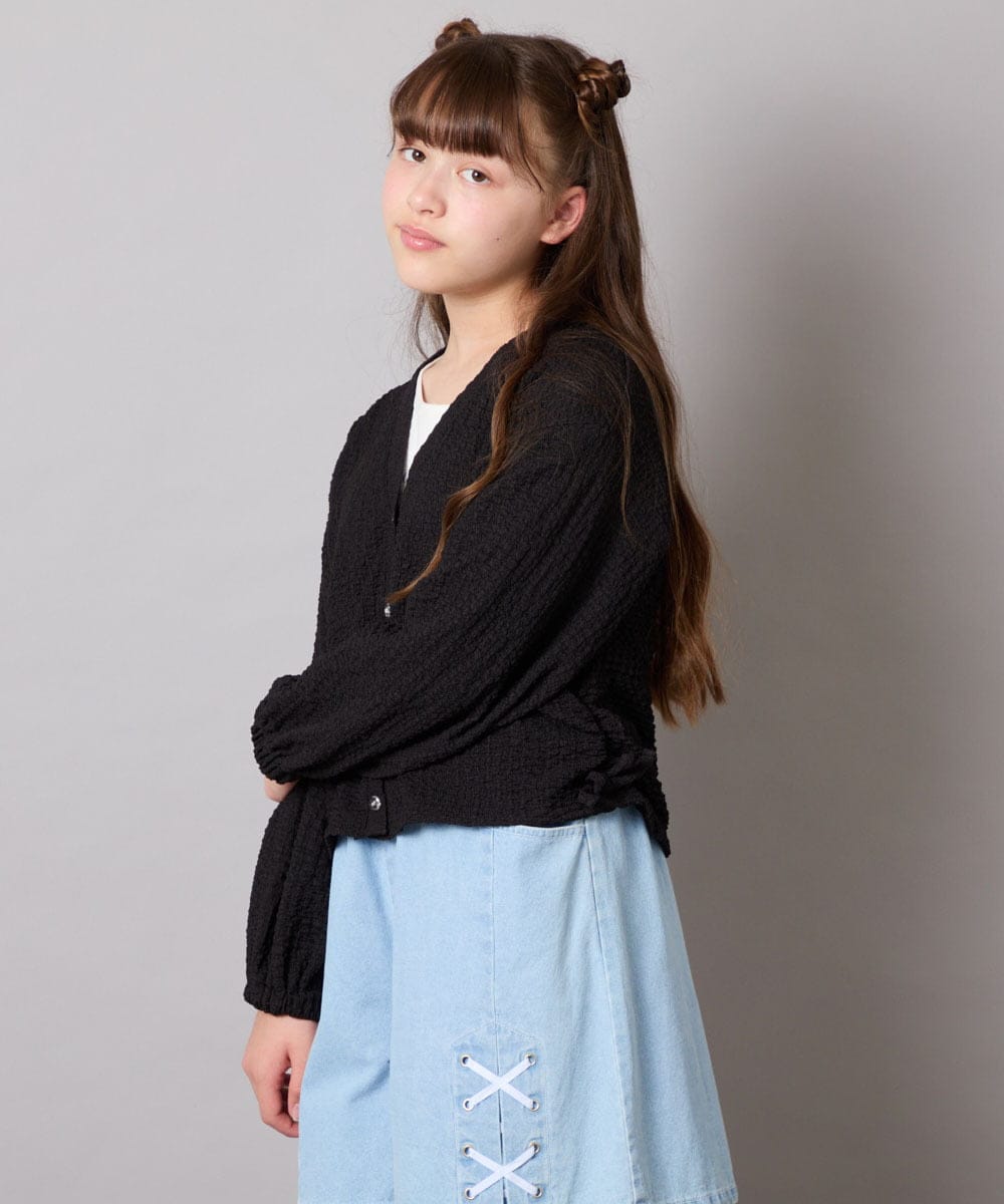 KJCHD57039 a.v.v KIDS(アー・ヴェ・ヴェ) [130-160]【UVカット】サイドギャザーシアーカーディガン ブラック