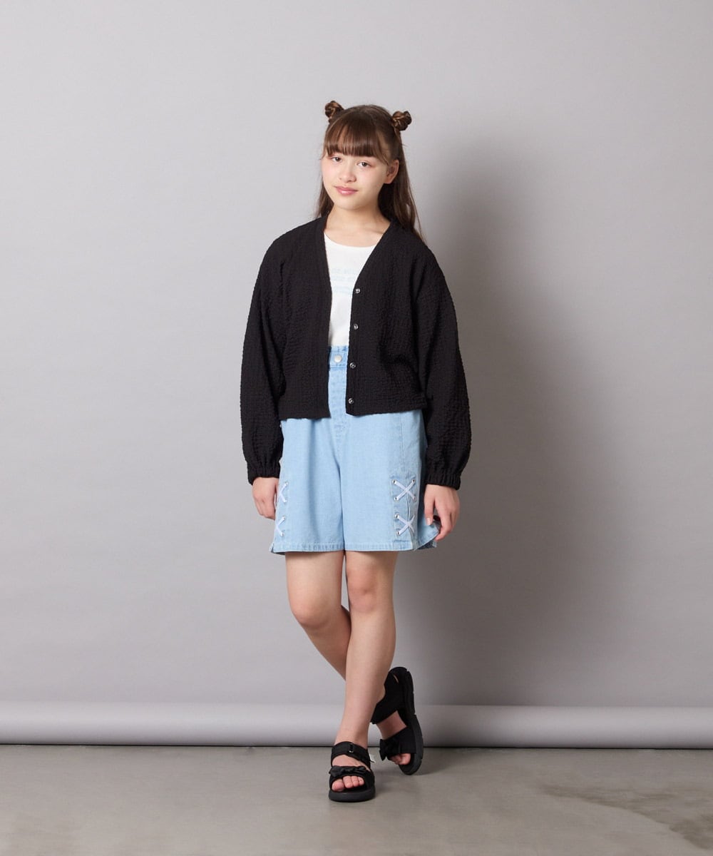 KJCHD57039 a.v.v KIDS(アー・ヴェ・ヴェ) [130-160]【UVカット】サイドギャザーシアーカーディガン ブラック