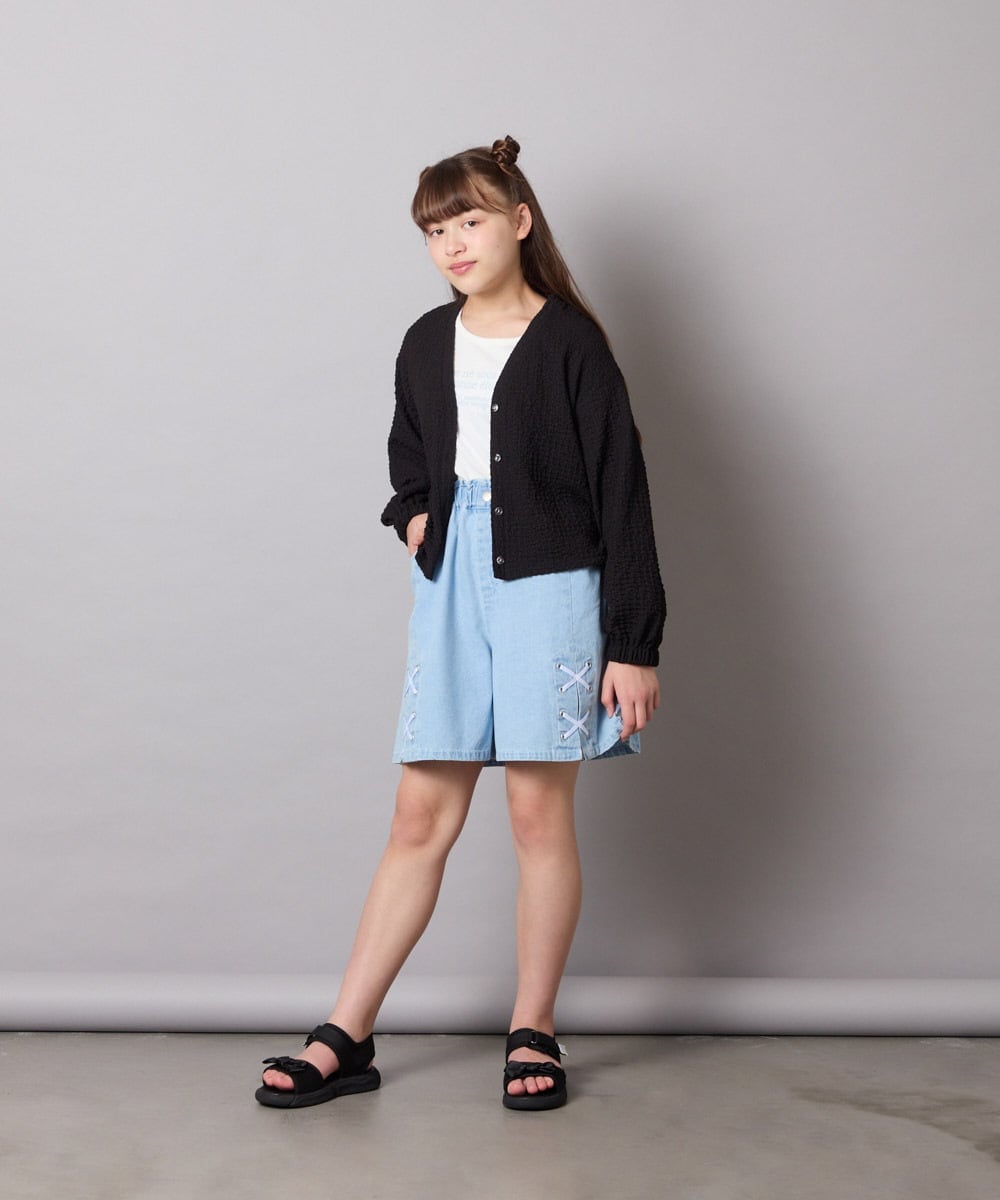 KJCHD57039 a.v.v KIDS(アー・ヴェ・ヴェ) [130-160]【UVカット】サイドギャザーシアーカーディガン ブラック