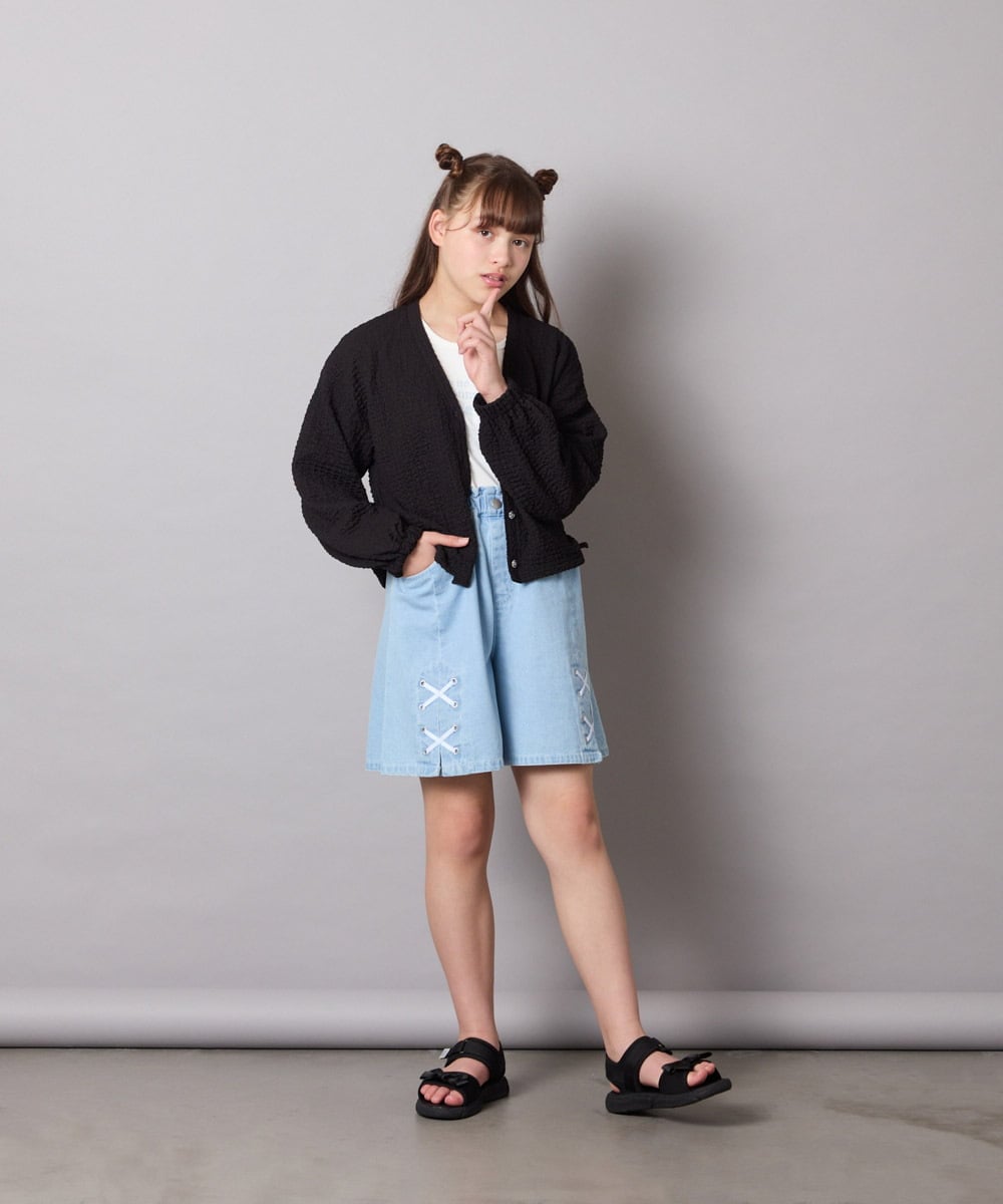 KJCHD57039 a.v.v KIDS(アー・ヴェ・ヴェ) [130-160]【UVカット】サイドギャザーシアーカーディガン ブラック