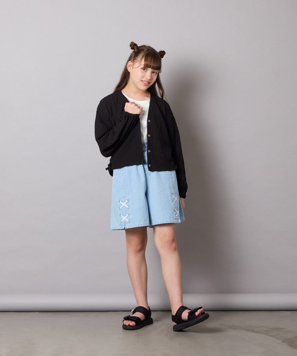 KJCHD57039 a.v.v KIDS(アー・ヴェ・ヴェ) [130-160]【UVカット】サイドギャザーシアーカーディガン ブラック