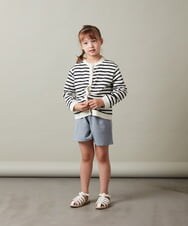 KJCHS21024 a.v.v KIDS(アー・ヴェ・ヴェ) [100-130]ボーダー柄カーディガン ライトブルー