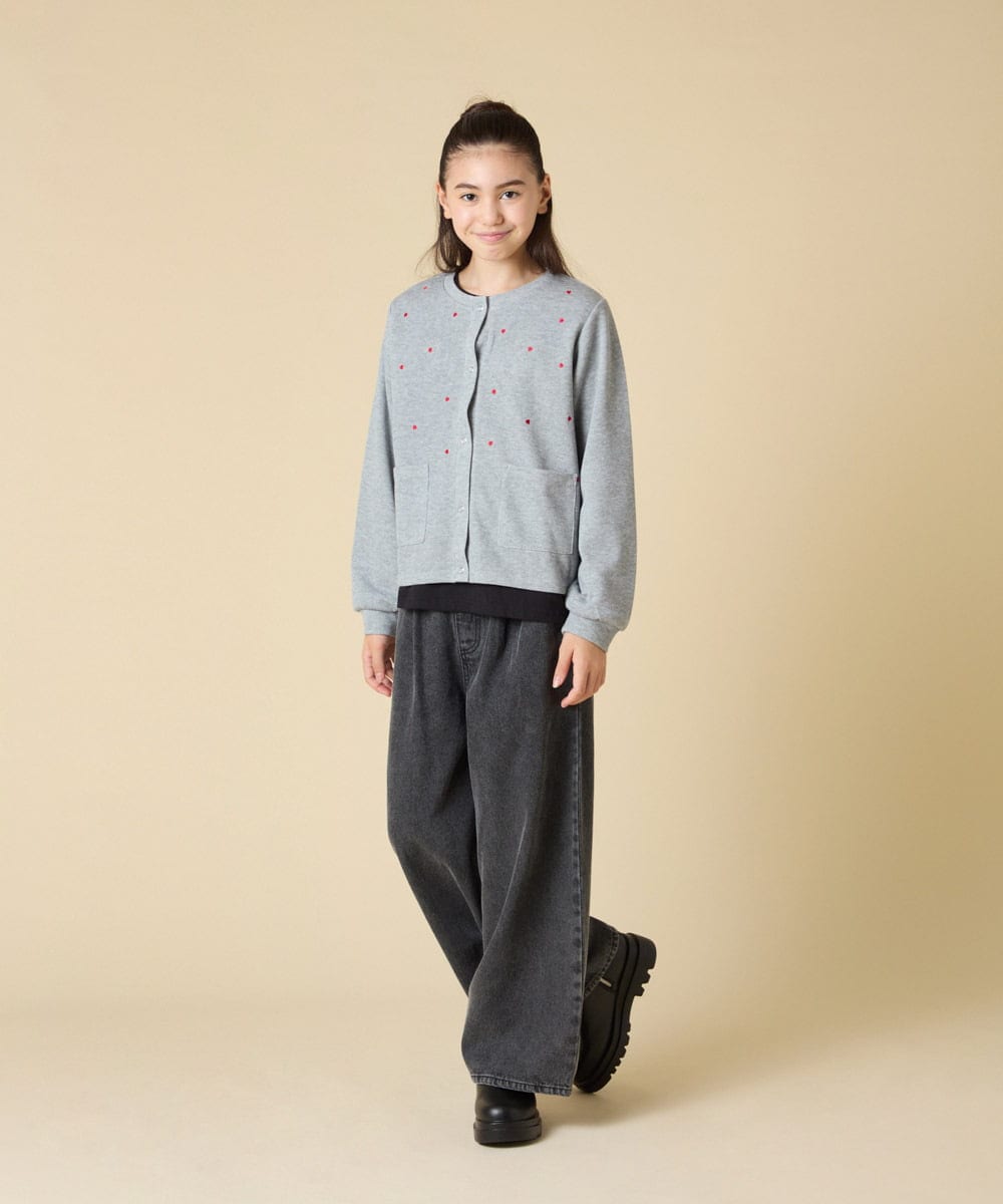 KJCJA32039 a.v.v KIDS(アー・ヴェ・ヴェ) [130-160]ハート刺繍カーディガン グレー