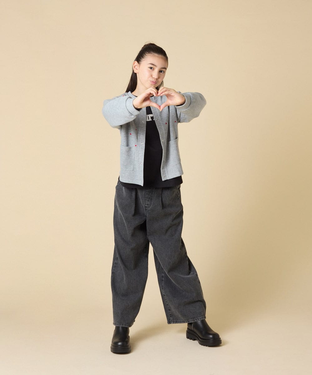 KJCJA32039 a.v.v KIDS(アー・ヴェ・ヴェ) [130-160]ハート刺繍カーディガン グレー