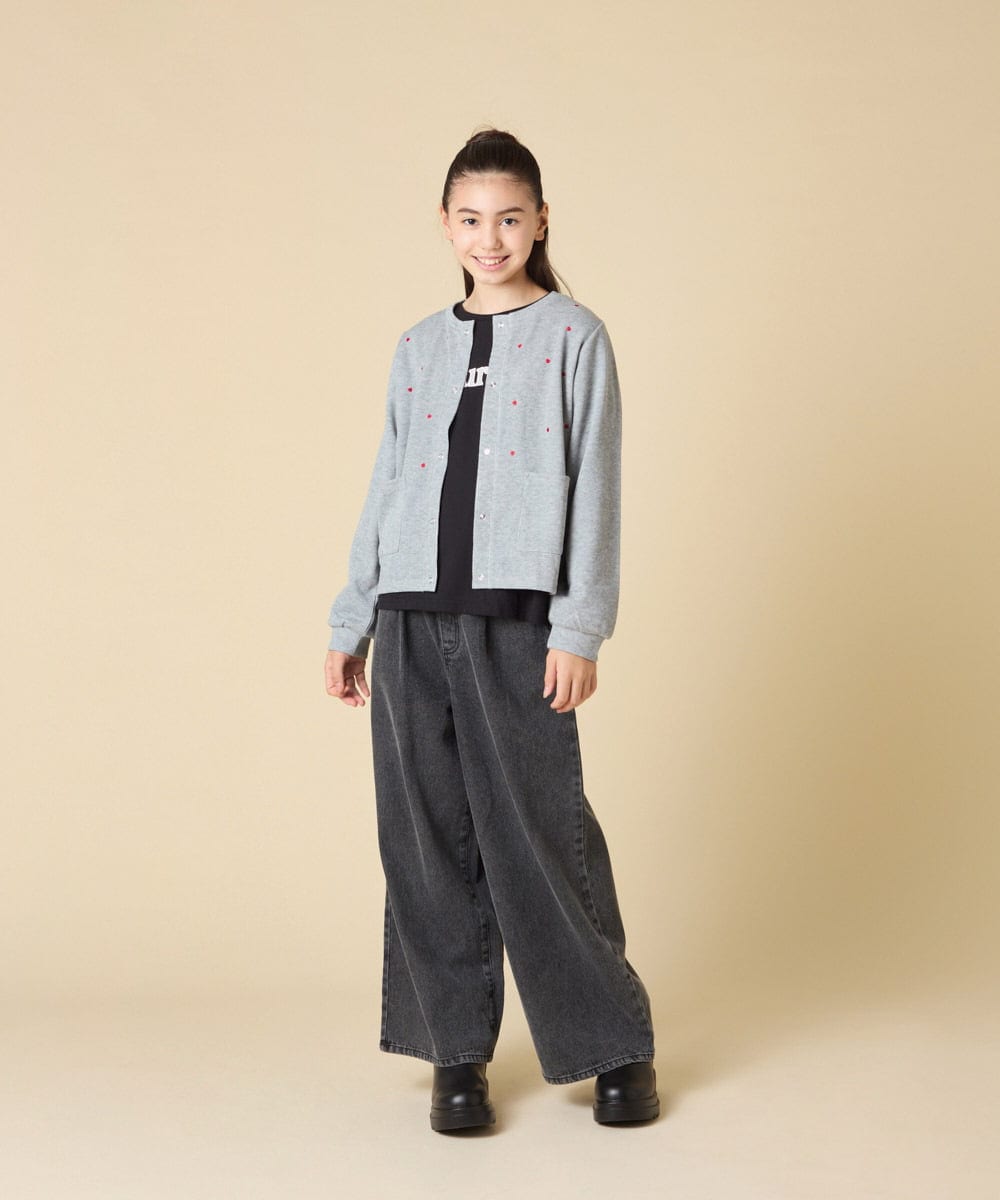 KJCJA32039 a.v.v KIDS(アー・ヴェ・ヴェ) [130-160]ハート刺繍カーディガン グレー