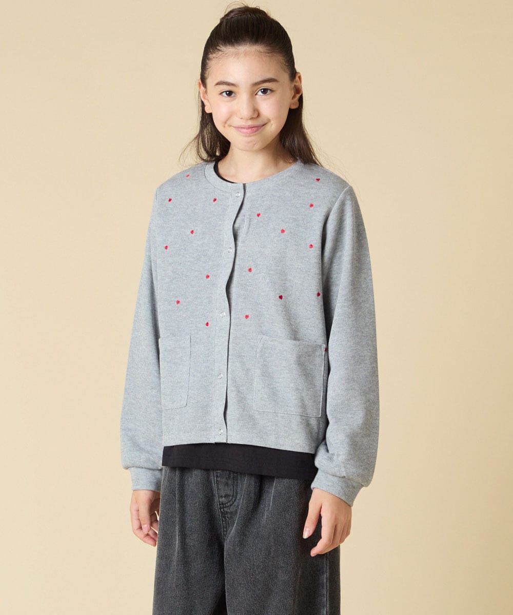 KJCJA32039 a.v.v KIDS(アー・ヴェ・ヴェ) [130-160]ハート刺繍カーディガン グレー