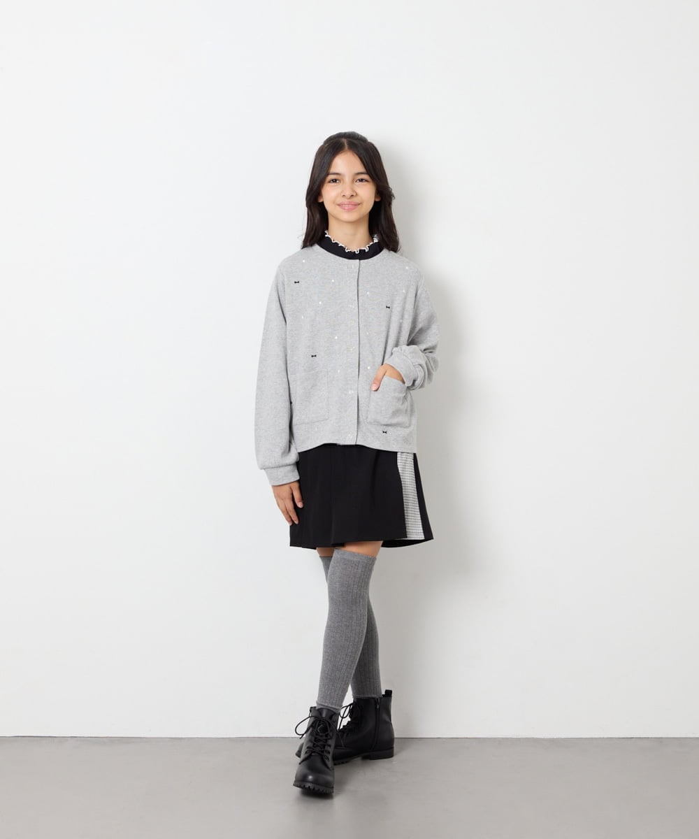 KJCJD02044 a.v.v KIDS(アー・ヴェ・ヴェ) [120-160]【洗える/イージーケア】刺繍カットソーカーディガン ライトグレー