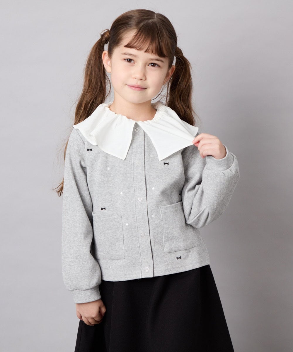 KJCJD02044 a.v.v KIDS(アー・ヴェ・ヴェ) [120-160]【洗える/イージーケア】刺繍カットソーカーディガン ライトグレー