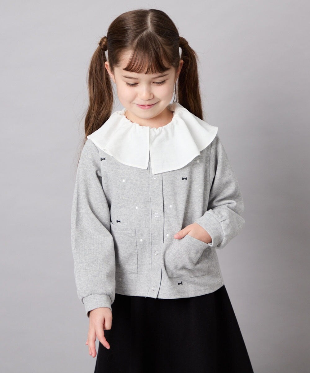 KJCJD02044 a.v.v KIDS(アー・ヴェ・ヴェ) [120-160]【洗える/イージーケア】刺繍カットソーカーディガン ライトグレー