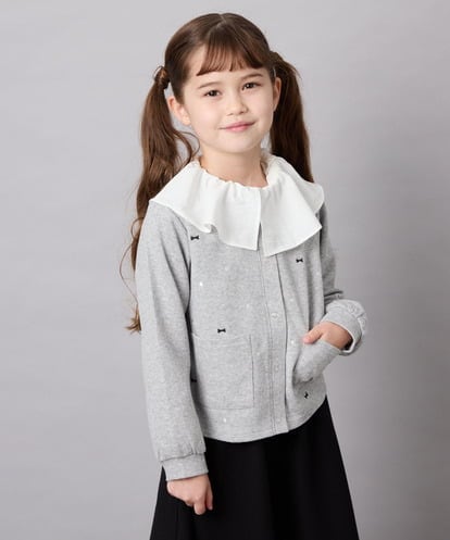 KJCJD02044 a.v.v KIDS [120-160]【洗える/イージーケア】刺繍カットソーカーディガン
