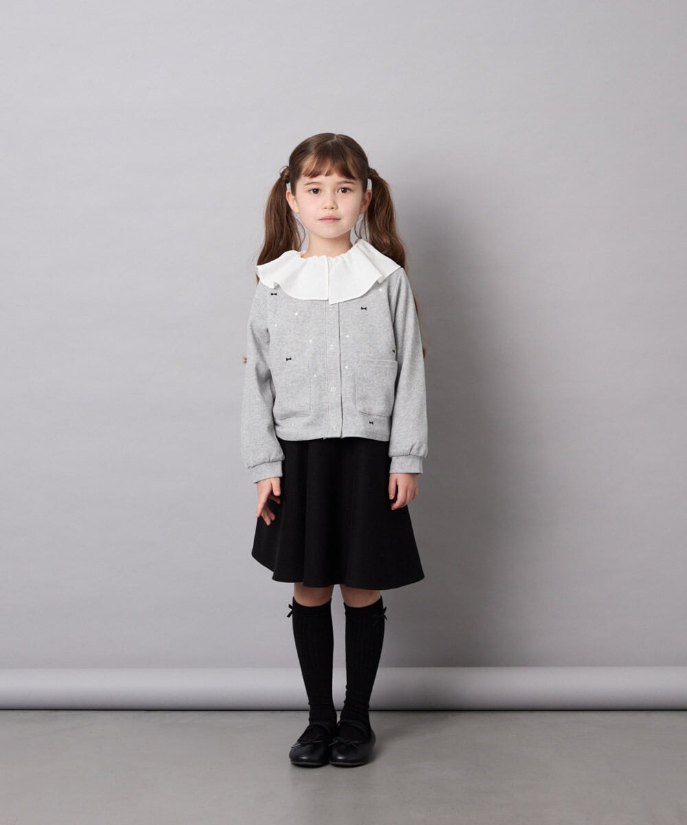 KJCJD02044 a.v.v KIDS(アー・ヴェ・ヴェ) [120-160]【洗える/イージーケア】刺繍カットソーカーディガン ライトグレー