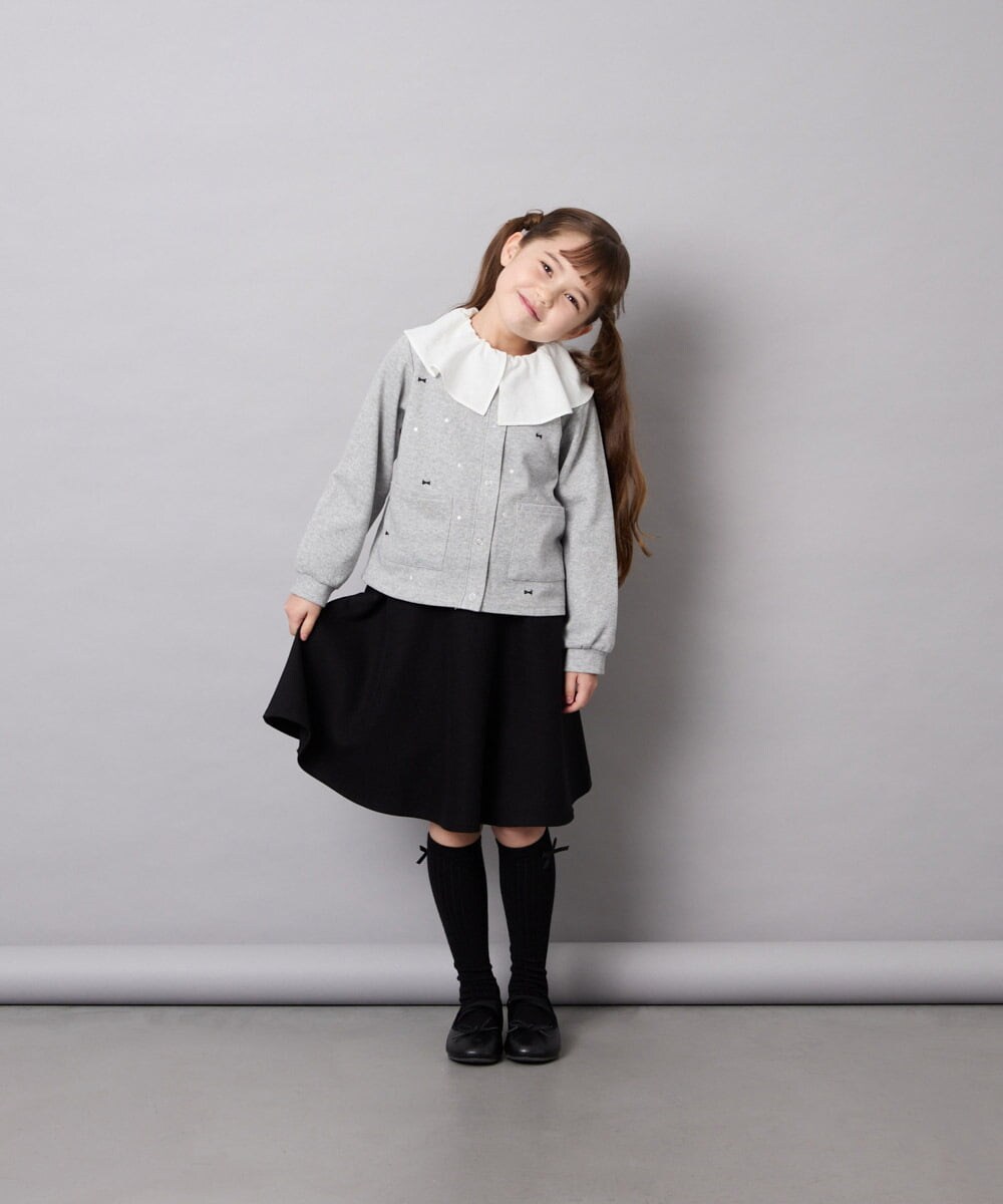 KJCJD02044 a.v.v KIDS(アー・ヴェ・ヴェ) [120-160]【洗える/イージーケア】刺繍カットソーカーディガン ライトグレー