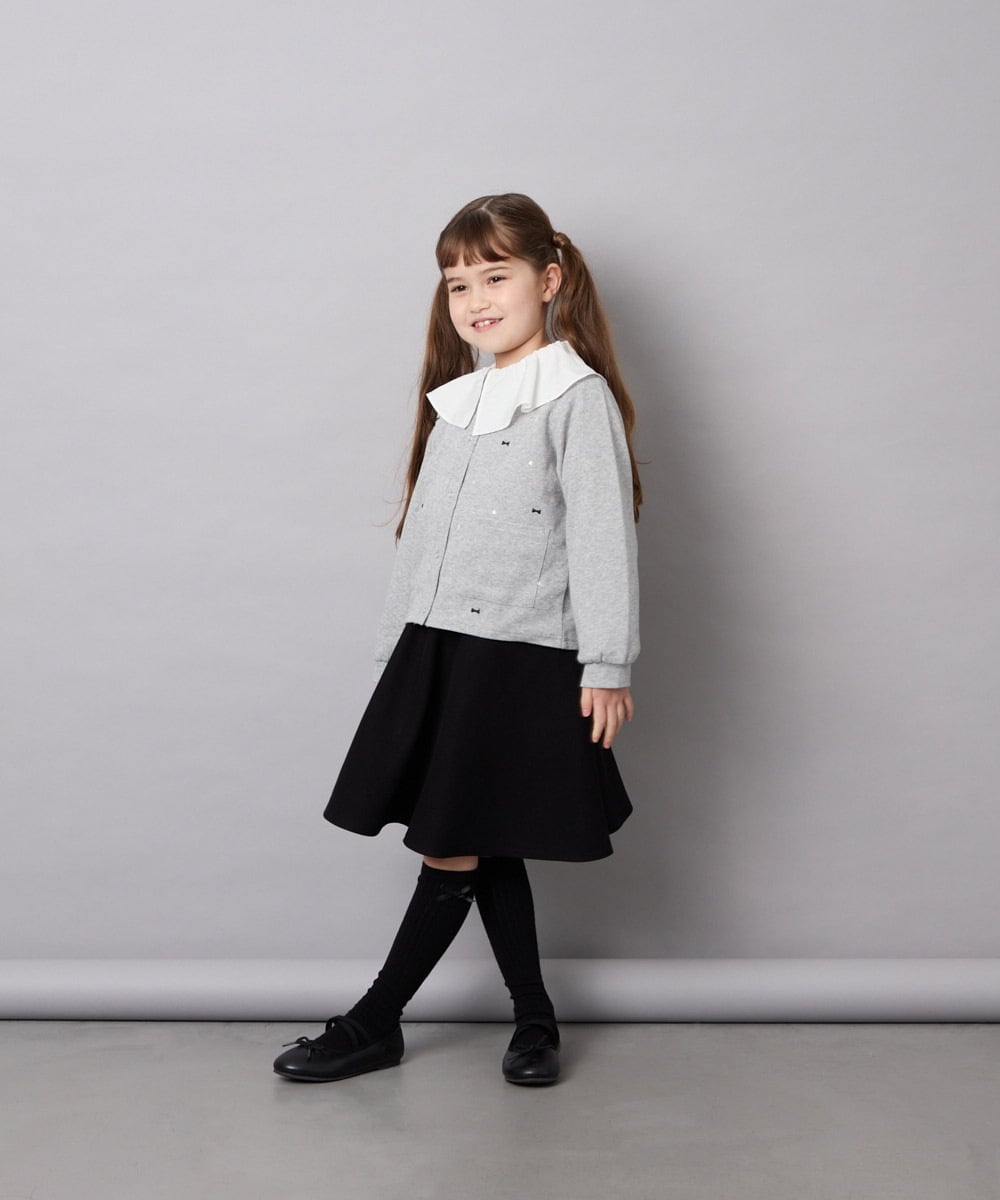 KJCJD02044 a.v.v KIDS(アー・ヴェ・ヴェ) [120-160]【洗える/イージーケア】刺繍カットソーカーディガン ライトグレー