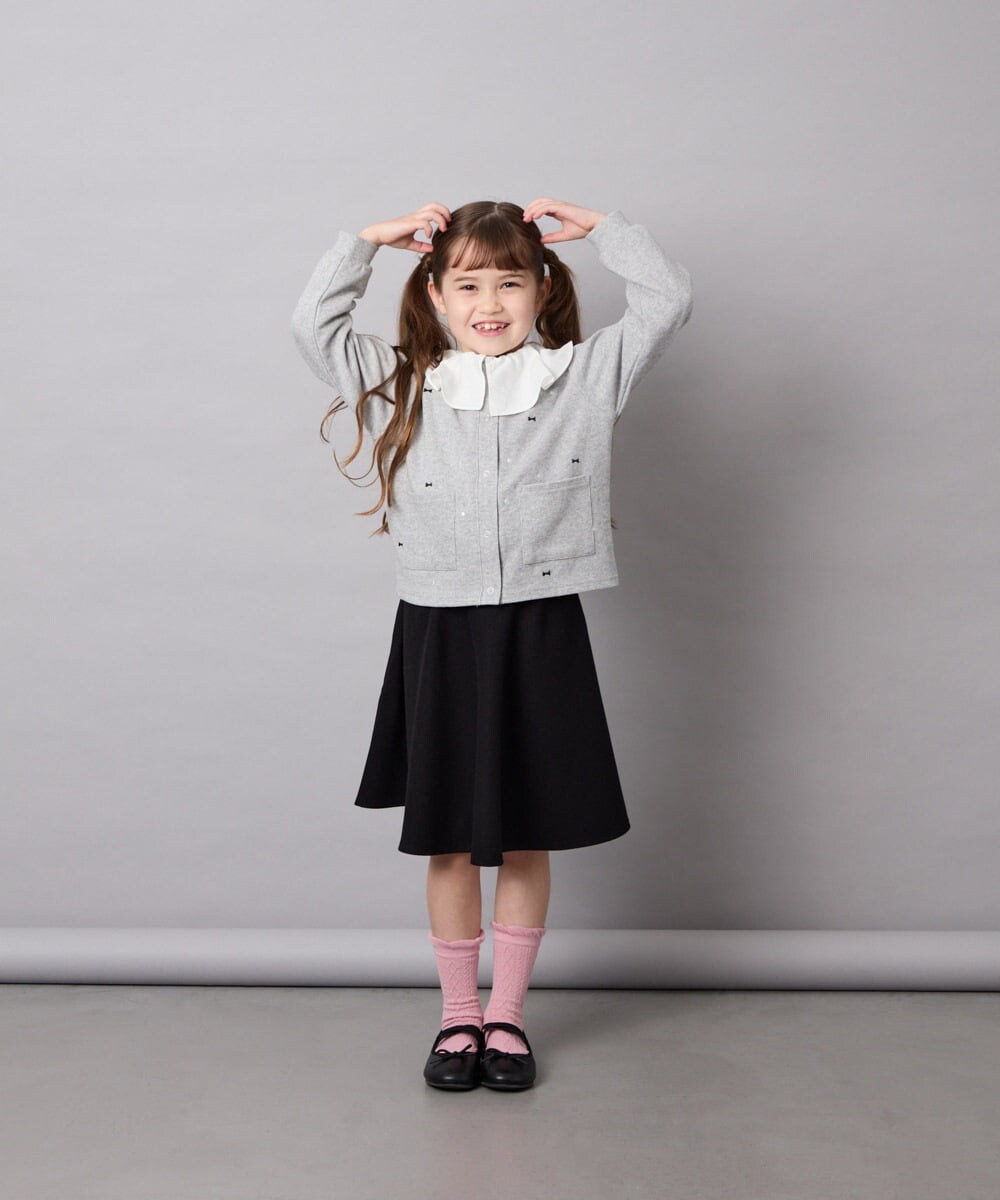 KJCJD02044 a.v.v KIDS(アー・ヴェ・ヴェ) [120-160]【洗える/イージーケア】刺繍カットソーカーディガン ライトグレー