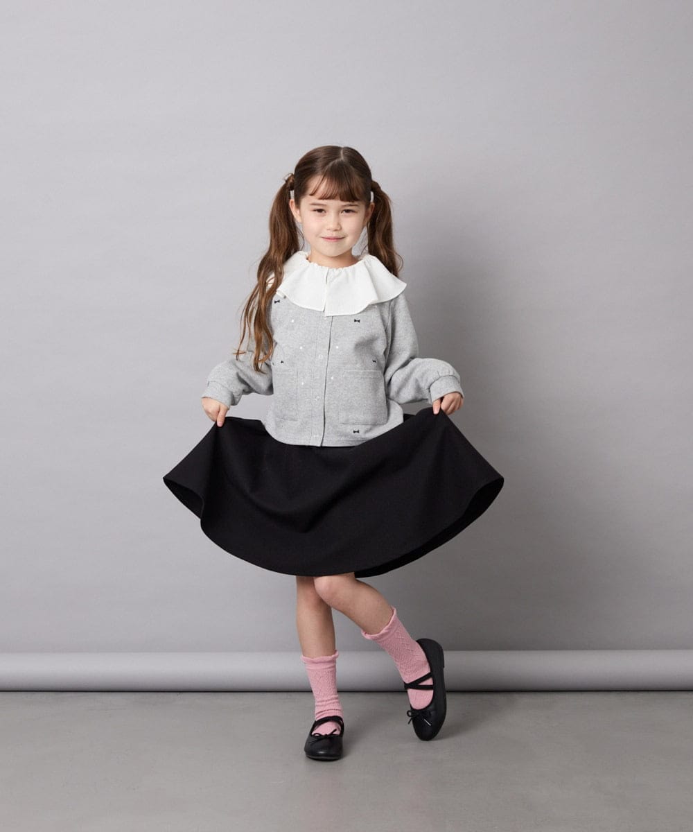 KJCJD02044 a.v.v KIDS(アー・ヴェ・ヴェ) [120-160]【洗える/イージーケア】刺繍カットソーカーディガン ライトグレー