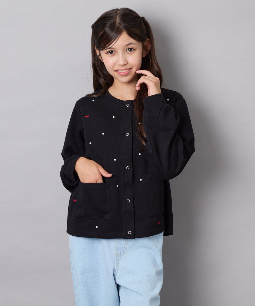 KJCJD02044 a.v.v KIDS(アー・ヴェ・ヴェ) [120-160]【洗える/イージーケア】刺繍カットソーカーディガン ブラック