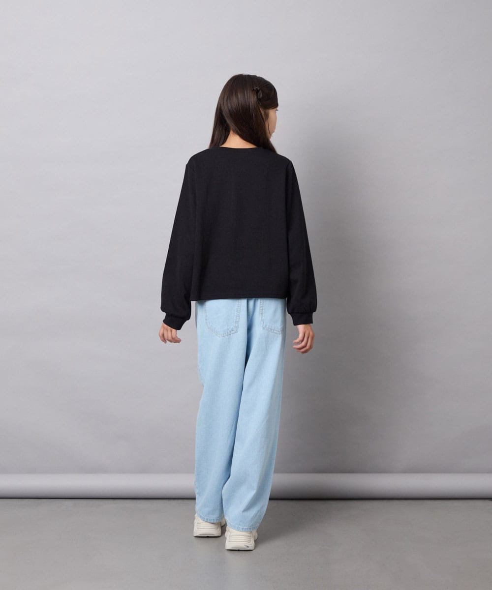 KJCJD02044 a.v.v KIDS(アー・ヴェ・ヴェ) [120-160]【洗える/イージーケア】刺繍カットソーカーディガン ブラック