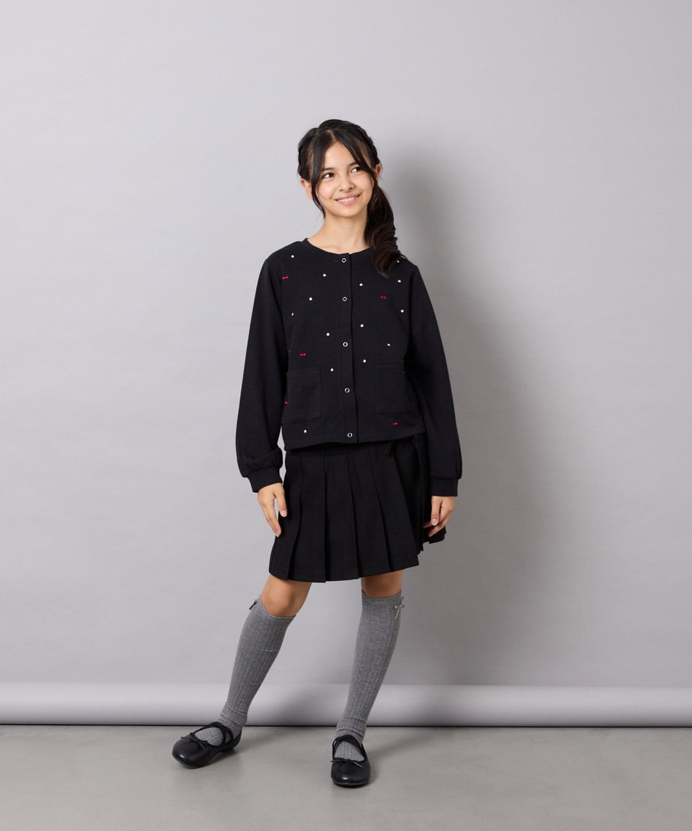 KJCJD02044 a.v.v KIDS(アー・ヴェ・ヴェ) [120-160]【洗える/イージーケア】刺繍カットソーカーディガン ブラック