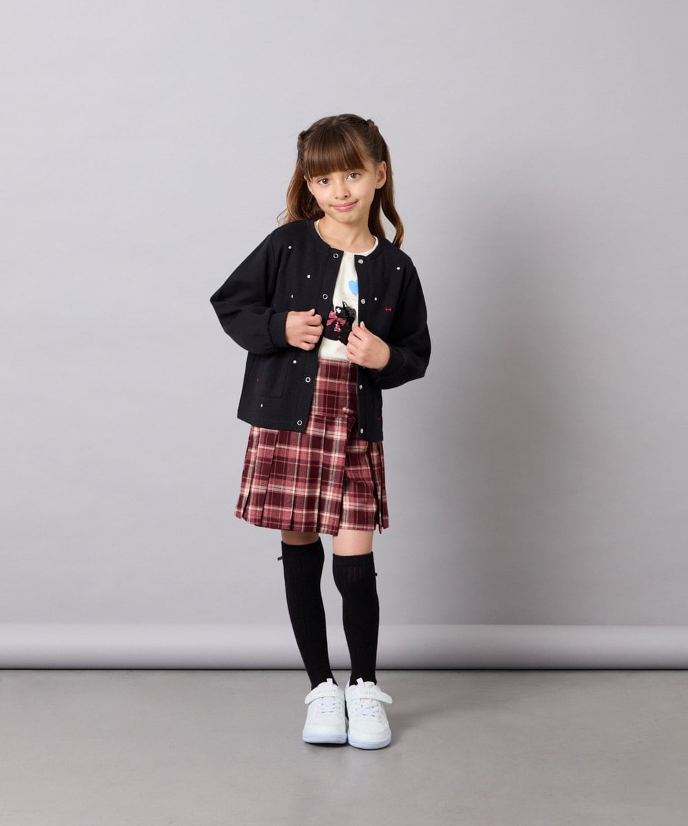 KJCJD02044 a.v.v KIDS(アー・ヴェ・ヴェ) [120-160]【洗える/イージーケア】刺繍カットソーカーディガン ブラック