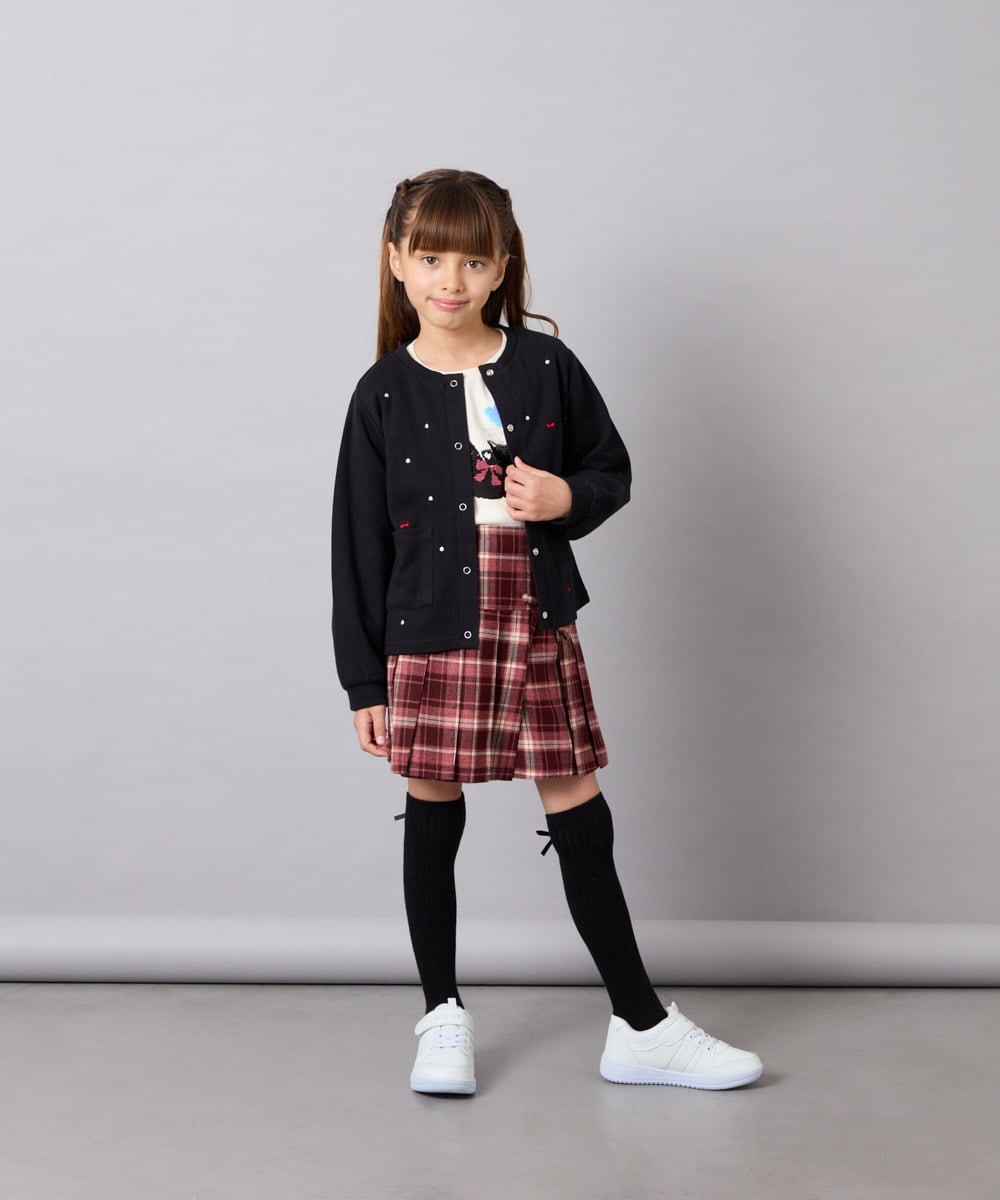KJCJD02044 a.v.v KIDS(アー・ヴェ・ヴェ) [120-160]【洗える/イージーケア】刺繍カットソーカーディガン ブラック