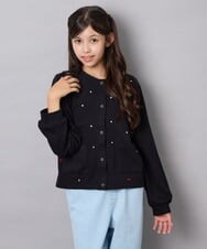 KJCJD02044 a.v.v KIDS(アー・ヴェ・ヴェ) [120-160]【洗える/イージーケア】刺繍カットソーカーディガン ブラック