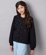 KJCJD02044 a.v.v KIDS(アー・ヴェ・ヴェ) [120-160]【洗える/イージーケア】刺繍カットソーカーディガン ブラック
