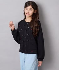 KJCJD02044 a.v.v KIDS(アー・ヴェ・ヴェ) [120-160]【洗える/イージーケア】刺繍カットソーカーディガン ブラック